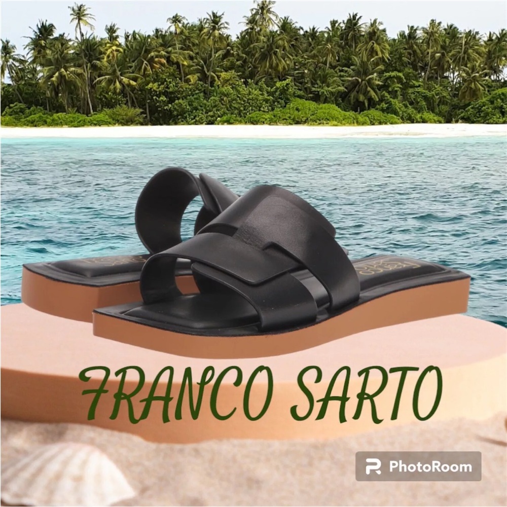 Franco Sarto Black Sandals Capri Slides Slip on leather 7.5W